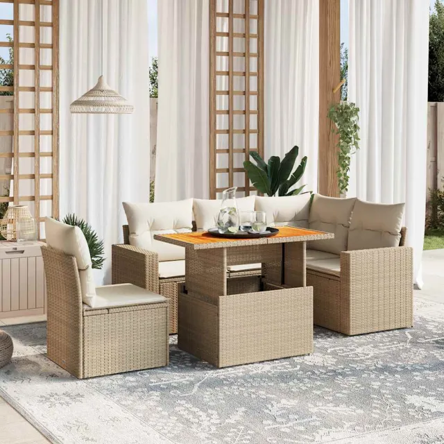 vidaXL 6-delige Loungeset met kussens poly rattan beige, foto 2