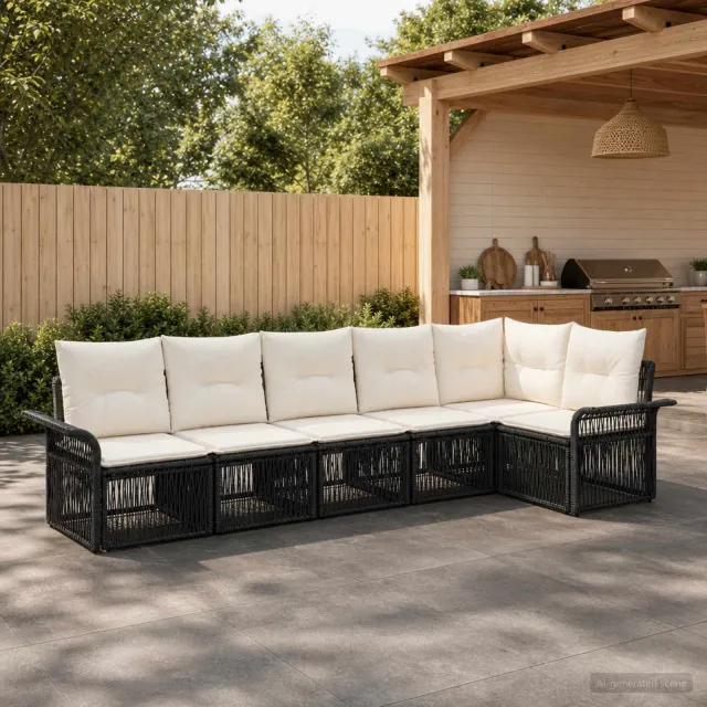 vidaXL Tuinbankenset 6 st 6-zits Zwart poly rattan, foto 2