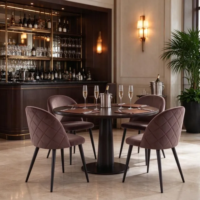 DESMIU Eetkamerstoelen - Set van 4 - 48 x 47,5 x 80 cm - Gebogen Rugleuning en Zachte Zitting - Voor Eetkamer en Keuken - Fluweel - Bruin