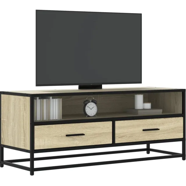 vidaXL Tv-meubel 100x34,5x40cm bewerkt hout metaal sonoma eikenkleurig Bruin