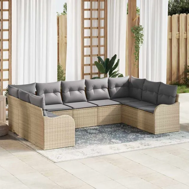 vidaXL Tuin Sofa Set 9 st beige en lichtgrijs poly rattan, foto 2