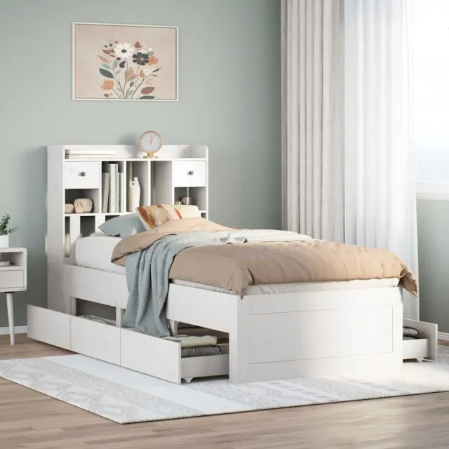 vidaXL Bed met boekenkast zonder matras grenenhout wit 90x200 cm