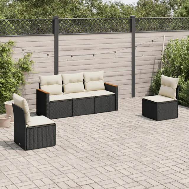 vidaXL 5-delige Loungeset met kussens poly rattan zwart, foto 2