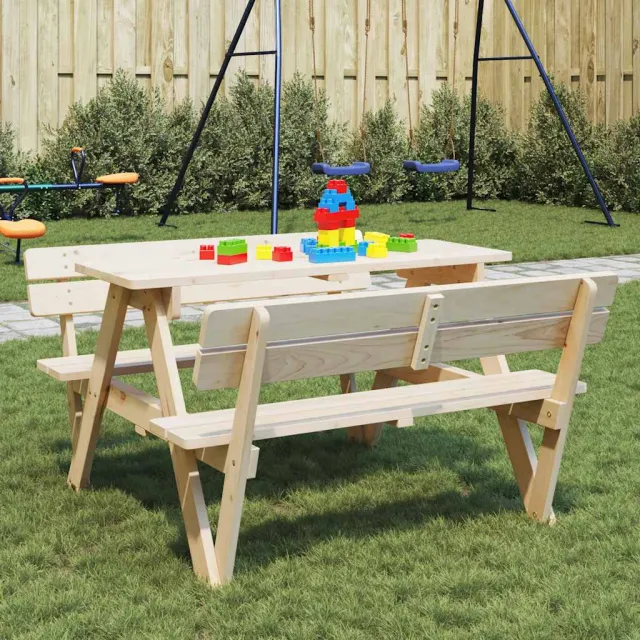 vidaXL Picknicktafel voor 4 kinderen met parasolgat massief vurenhout bruin, foto 2