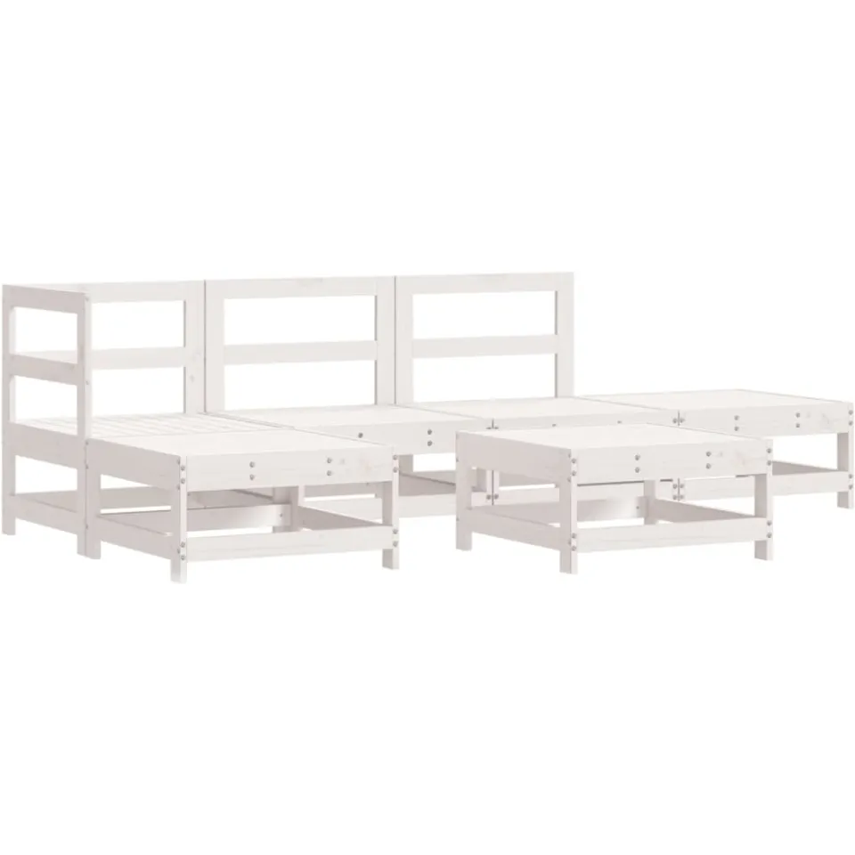 vidaXL 6-delige Loungeset met kussens massief hout wit, foto 2