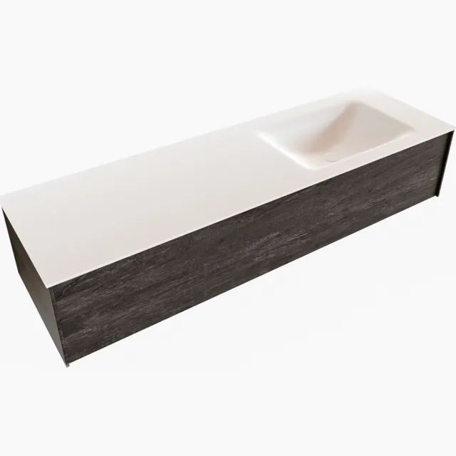 Boss & Wessing Badkamermeubel BWS Madrid Dark Brown 150x45x30 cm Mat Witte Solid Surface Wastafel Rechts (0 kraangaten)