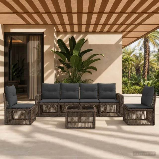 vidaXL Tuinbankenset 7 st 6-zits Grijs en Donkergrijs poly rattan, foto 2