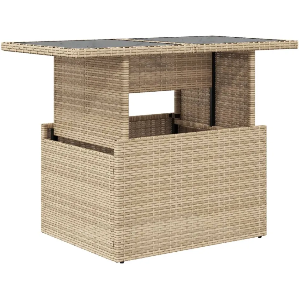 vidaXL Tuintafel met glazen blad 100x55x73 cm poly rattan beige, foto 3