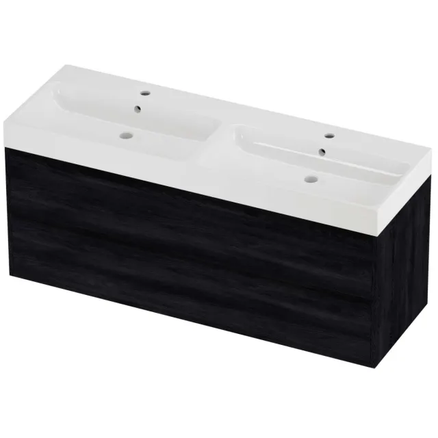 Proline Podium Badmeubelset Polystone Loft Greeploos 140x46x62 cm Glans Wit Black Oak Eiken