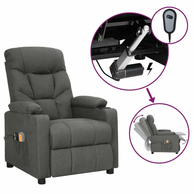 vidaXL Massagestoel elektrisch stof donkergrijs grijs, foto 2