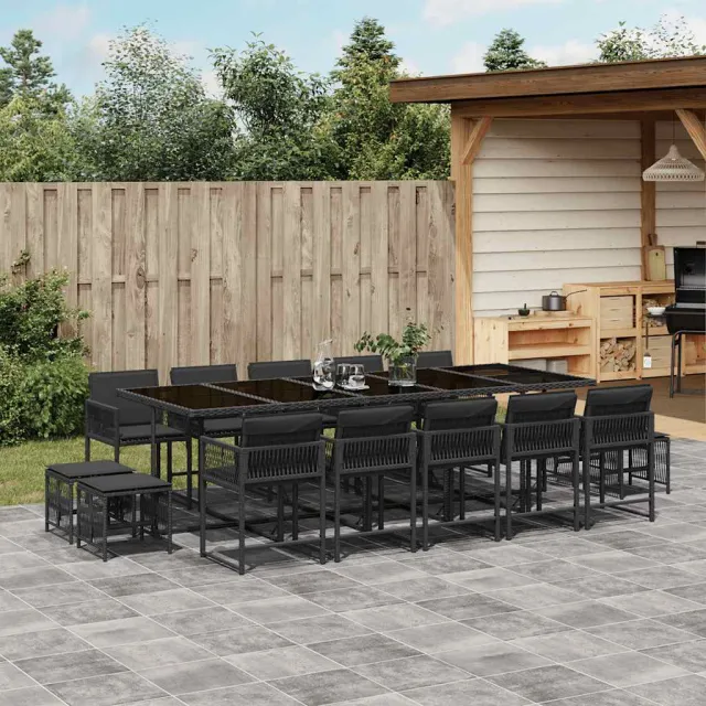 vidaXL 15-delige Tuinset met kussens poly rattan zwart