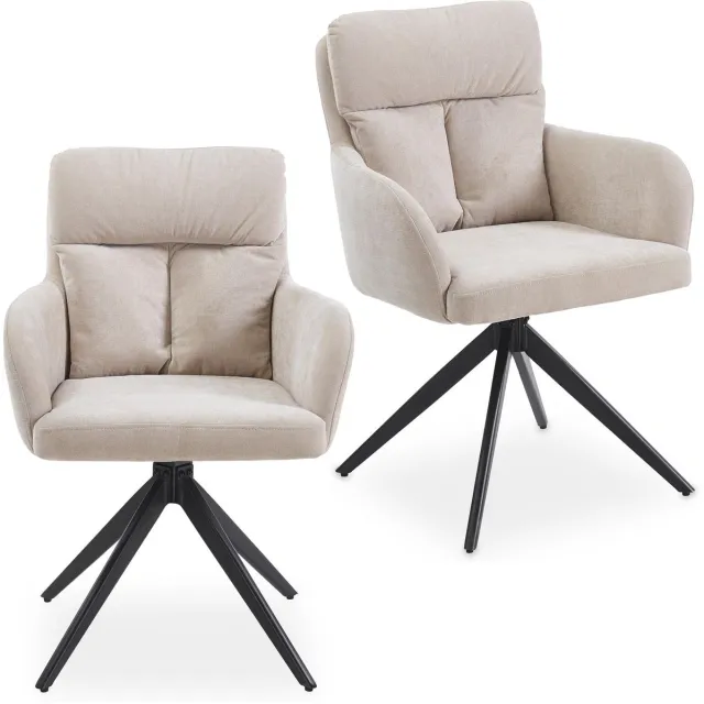 IDIMEX Eetkamerstoelen ELARA, set van 2, 360° draaibaar – beige