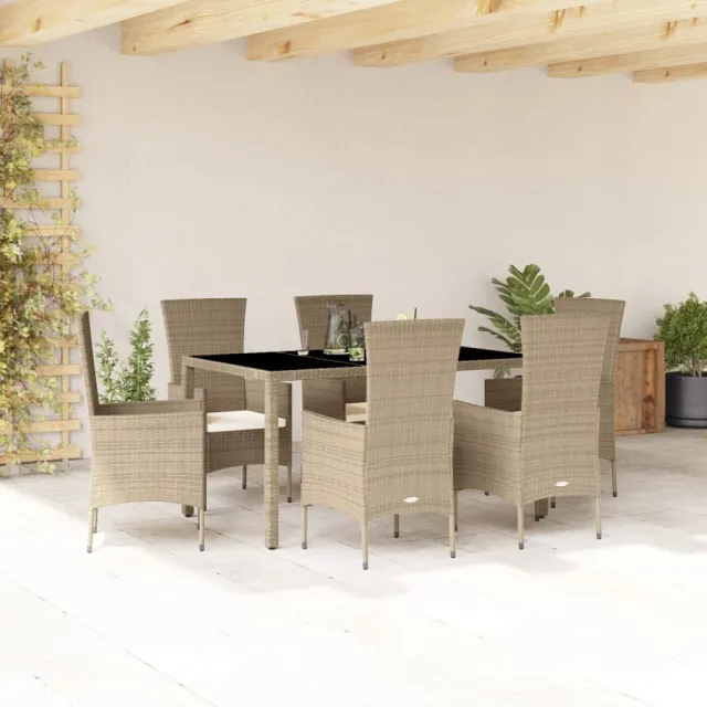 vidaXL 7-delige Tuinset met kussens poly rattan beige, foto 2