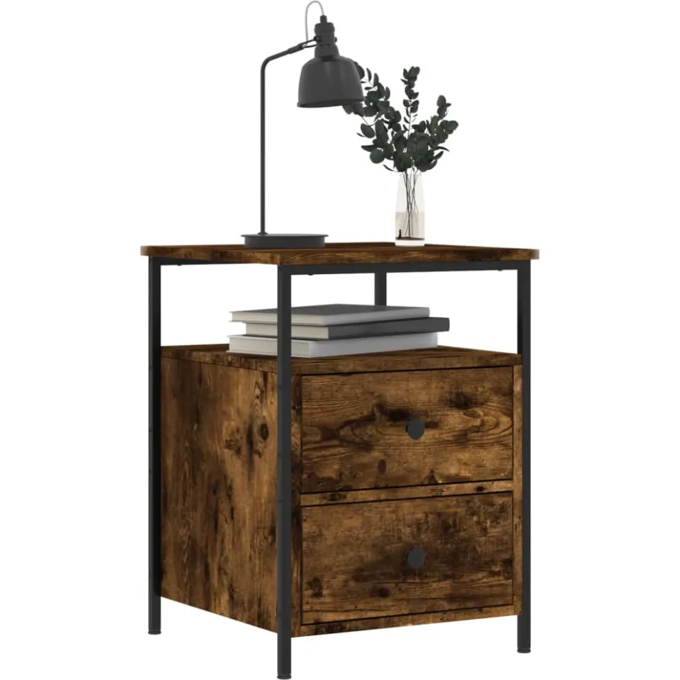 vidaXL Nachtkastje 44x45x60 cm bewerkt hout gerookt eikenkleurig, foto 3