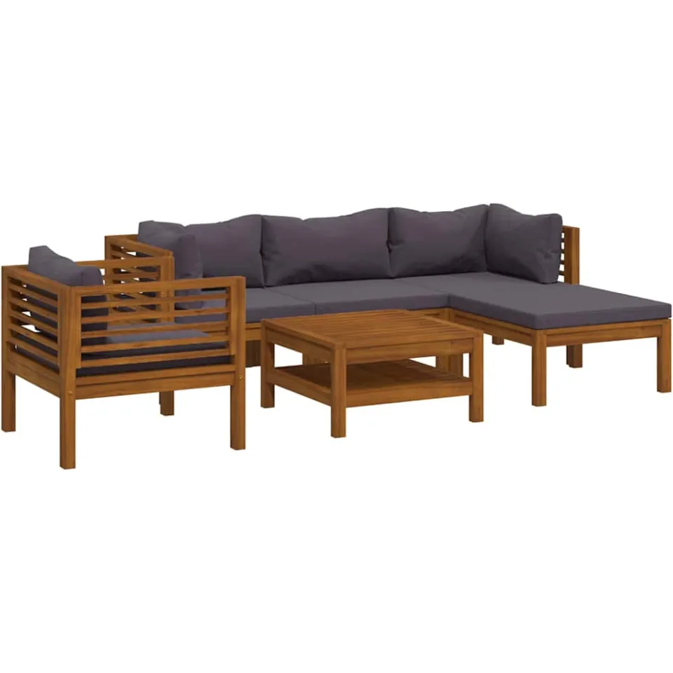 vidaXL 6-delige Loungeset met kussens massief acaciahout Grijs