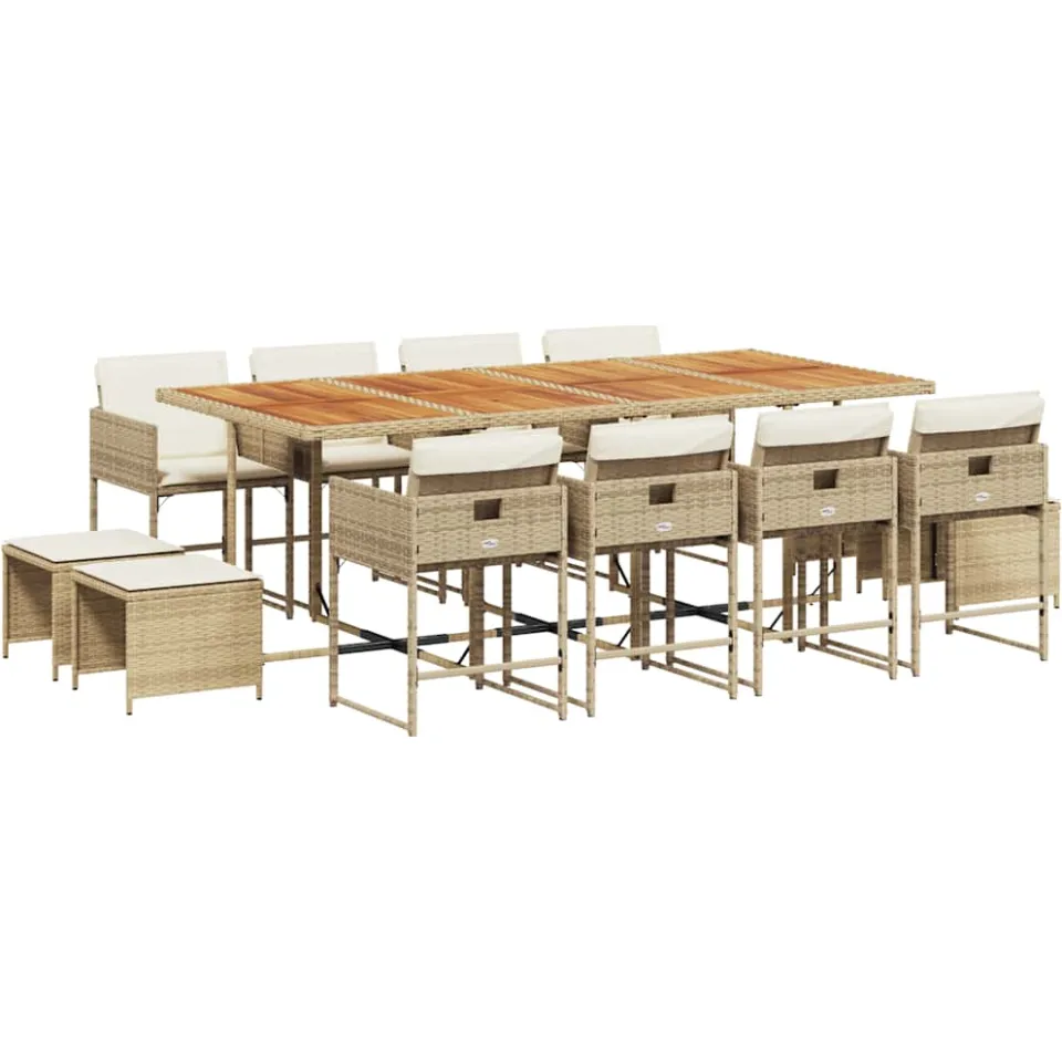 vidaXL 13-delige Tuinset met kussens poly rattan beige, foto 3