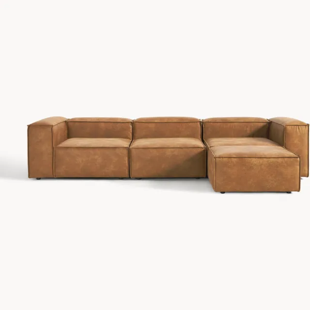 Westwing Collection Modulaire leren bank Lennon (4-zits) met poef (links/rechts) Bruin
