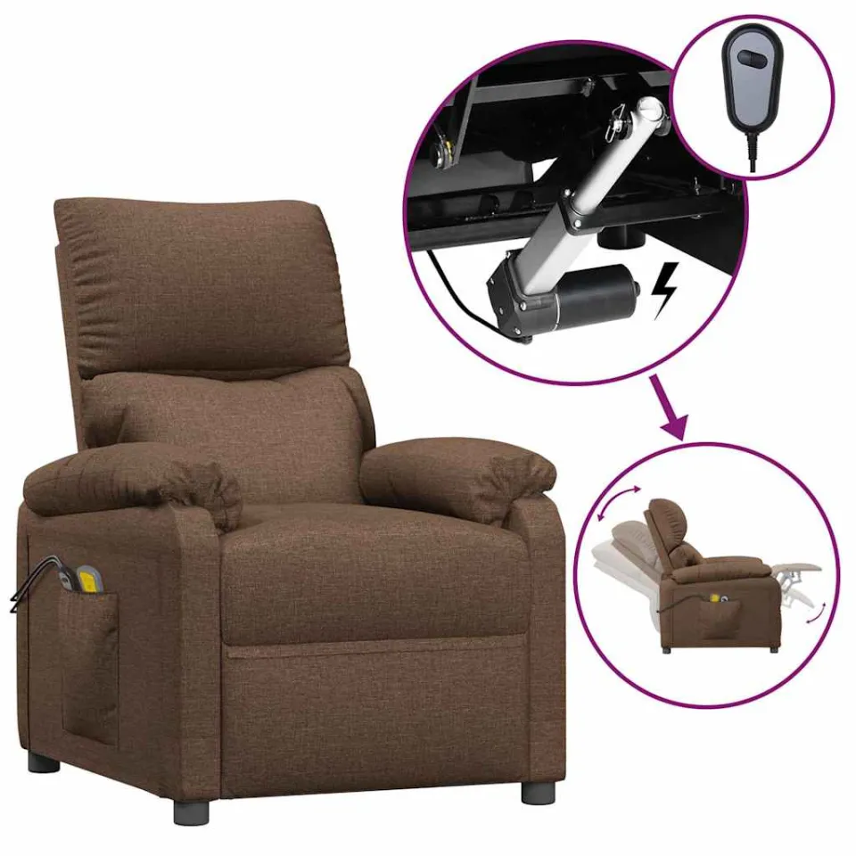 vidaXL Massagestoel elektrisch verstelbaar stof bruin, foto 4