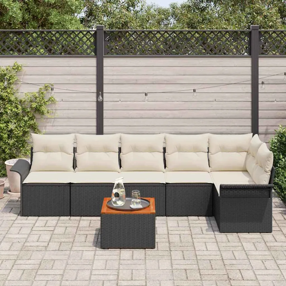 vidaXL Tuinbankenset 7 st Zwart poly rattan, foto 3