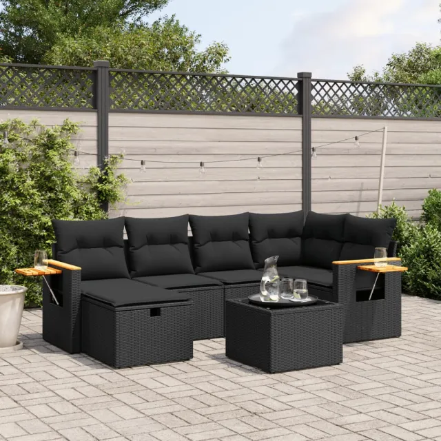 vidaXL 7-delige Loungeset met kussens poly rattan zwart, foto 2