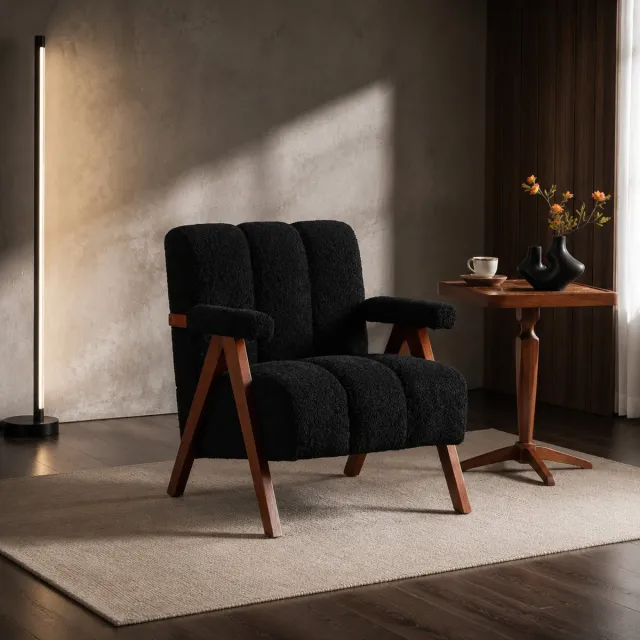 Welltin Fauteuil - Relaxstoel - Comfortabele TV-stoel - Leesstoel - Modern design - Geschikt voor de woonkamer, slaapkamer en kantoor - Zwart