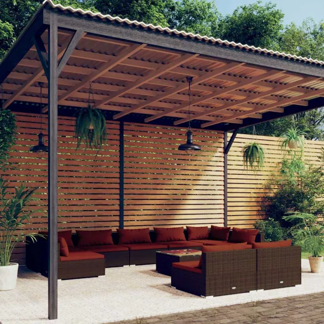 vidaXL 10-delige Loungeset met kussens poly rattan bruin, foto 2