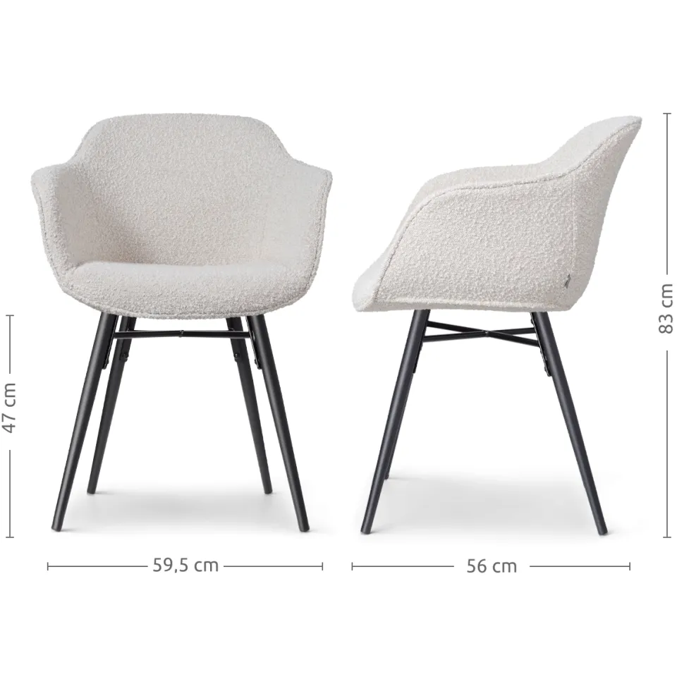 Nolon Nena-Mare eetkamerstoel bouclé beige - zwart houten onderstel