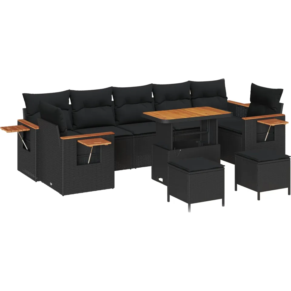 vidaXL Tuinbankenset 10 st Zwart poly rattan, foto 4