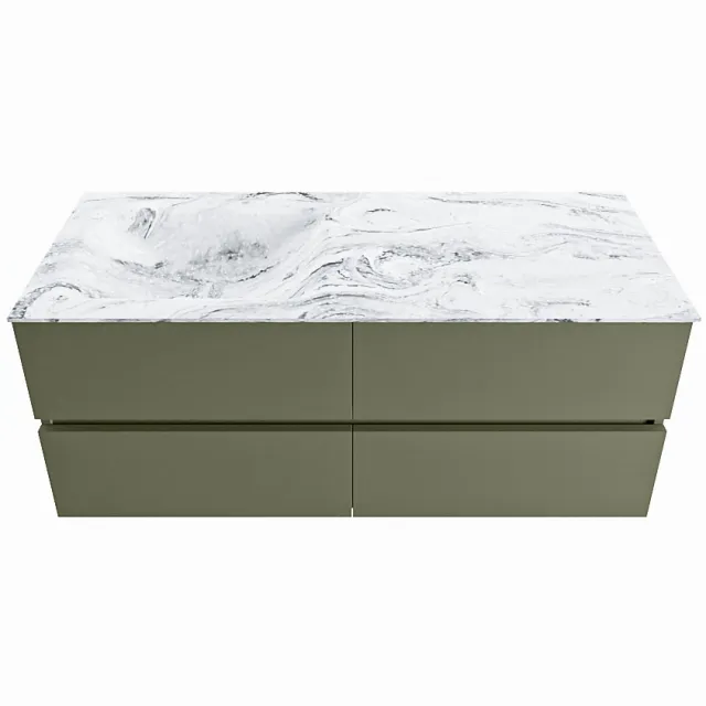 Mondiaz VICA-DLUX 120cm badmeubel onderkast Army 4 lades. Inbouw wastafel CLOUD links zonder kraangat, kleur Glace.