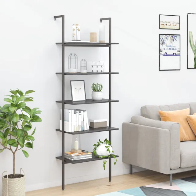 vidaXL Ladderrek met 5 schappen 64x35x185 cm zwart, foto 2