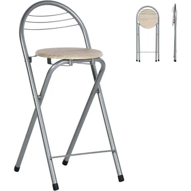 ZRNS® Inklapbare Barkruk - Draagbare Klapkruk - Met Rugleuning - Opklapbaar - 6 Stuks Eikenlook / Zilver