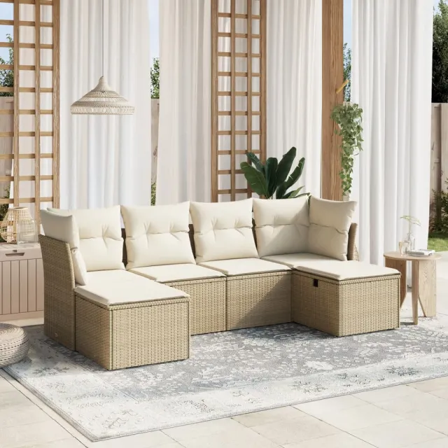 vidaXL 6-delige Loungeset met kussens poly rattan beige, foto 2