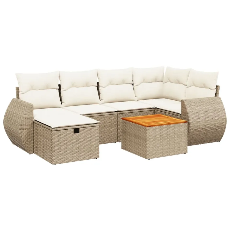 vidaXL 7-delige Loungeset met kussens poly rattan beige, foto 3