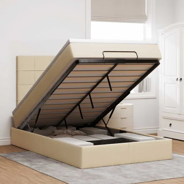 vidaXL Ottoman bed met matras en LED's 120x190cm stof crèmekleurig