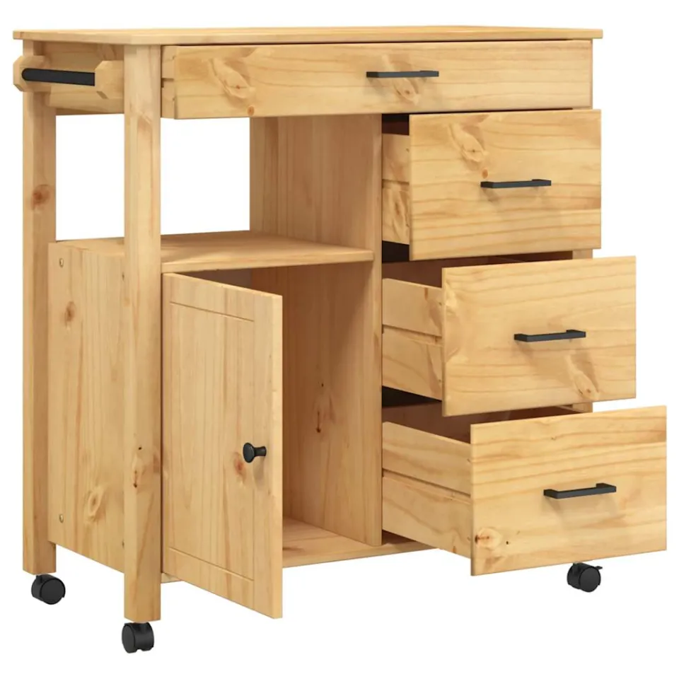 vidaXL Keukentrolley MONZA 84x40x88,5 cm massief grenenhout honingwas bruin, foto 4
