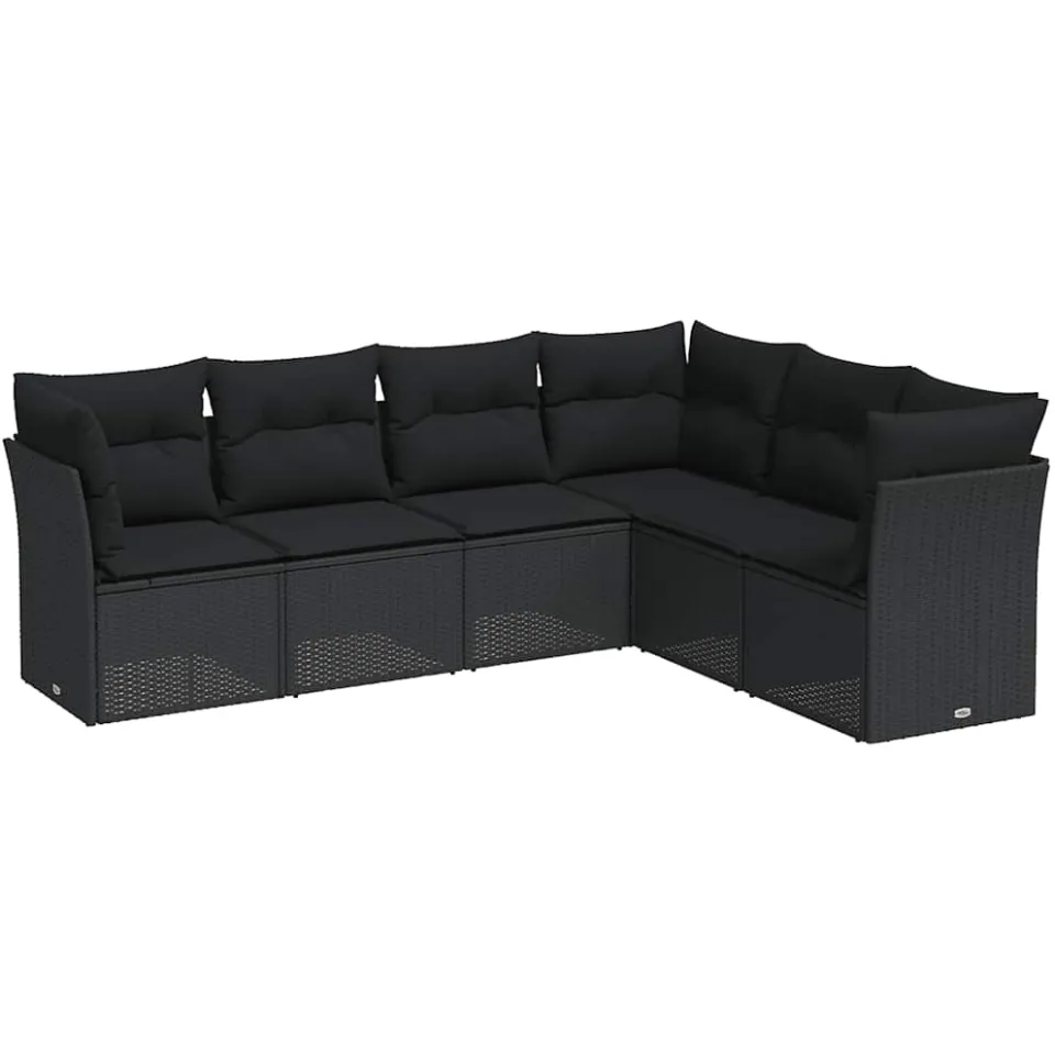 vidaXL 6-delige Loungeset met kussens poly rattan zwart