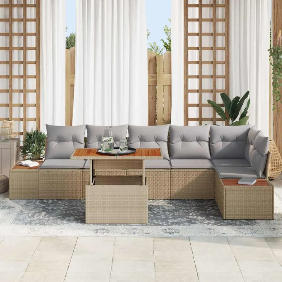 vidaXL Tuin Sofa Set 7 st Beige Poly riet, foto 3