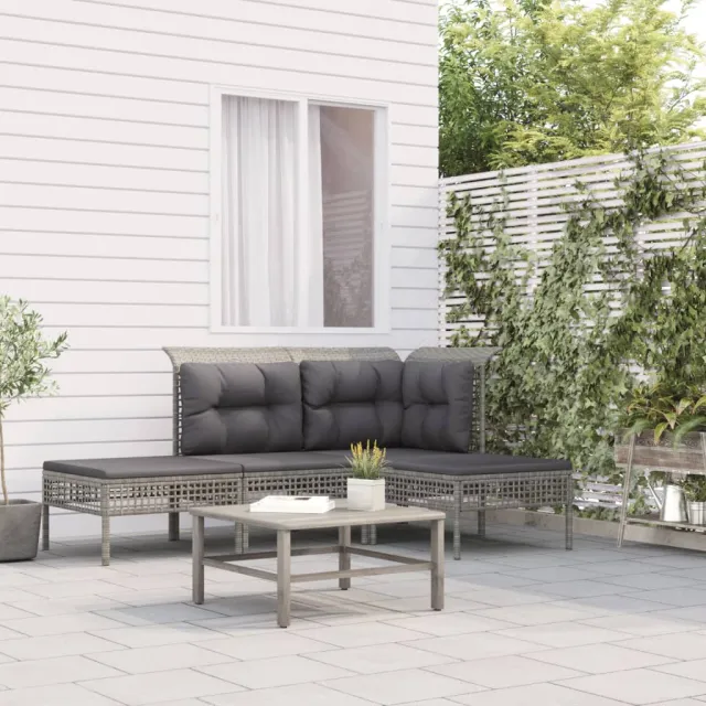 vidaXL 4-delige Loungeset met kussens poly rattan grijs, foto 2