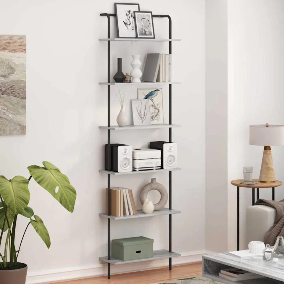 vidaXL Boekenkast 6-laags 60 x 24 x 203 cm Bewerkt hout Grijs Sonoma, foto 4
