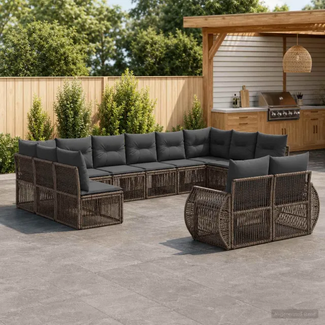 vidaXL Tuinbankenset 12 st 12-zits Grijs en Donkergrijs poly rattan