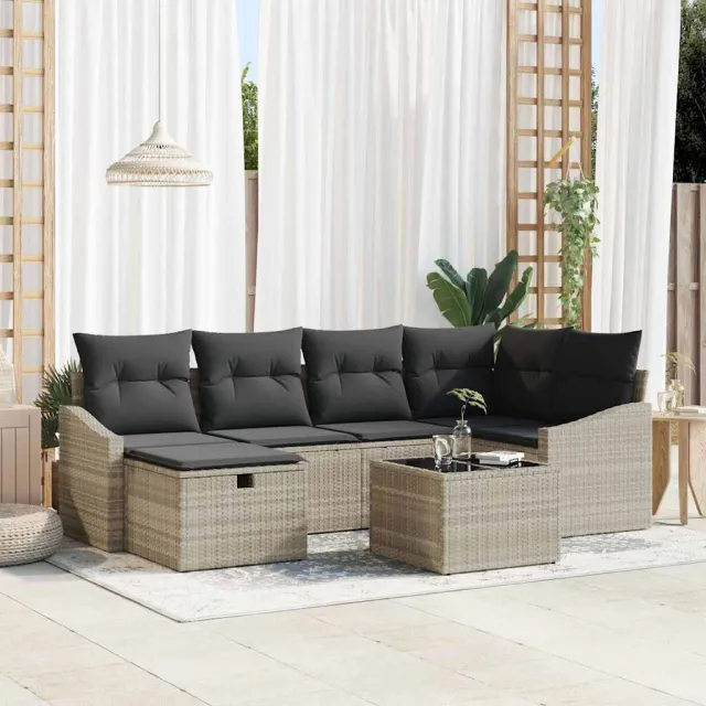 vidaXL Bankstel 6 st poly rattan Lichtgrijs