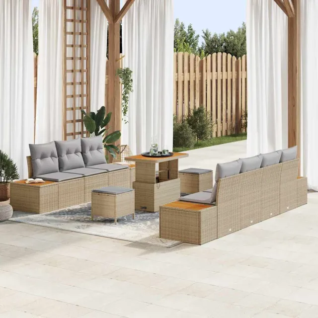 vidaXL Tuinbankenset 10 st 9-zits Beige Poly riet