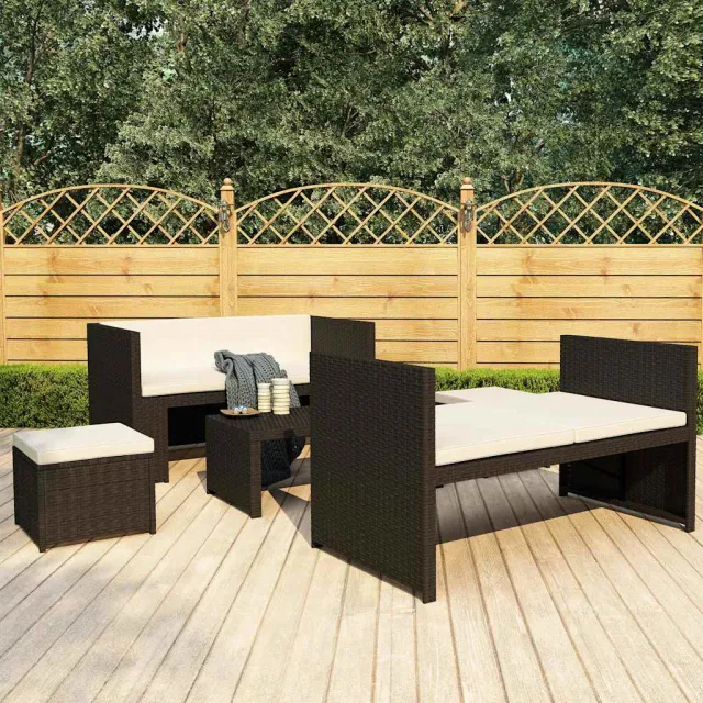 vidaXL 5-delige Loungeset met kussens poly rattan zwart, foto 2