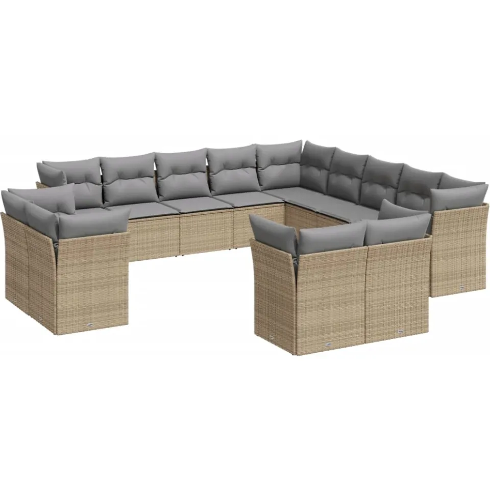 vidaXL 13-delige Loungeset met kussens poly rattan beige, foto 3
