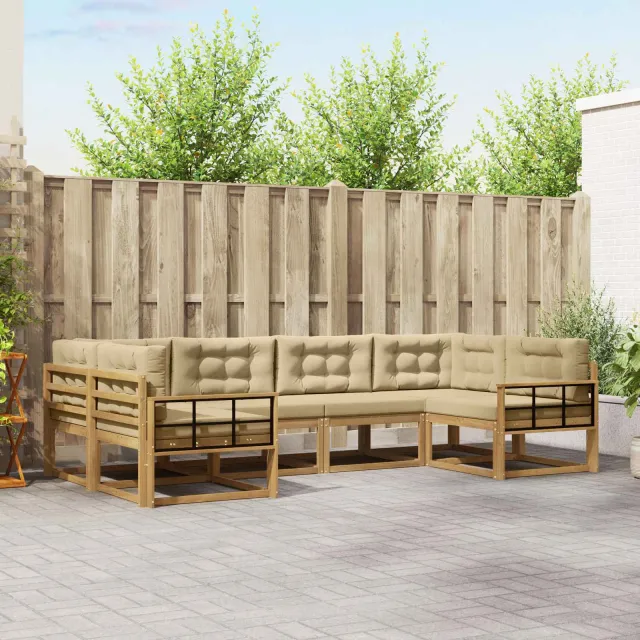 vidaXL Buiten bankenset 6 st 6-zits Wit en Beige