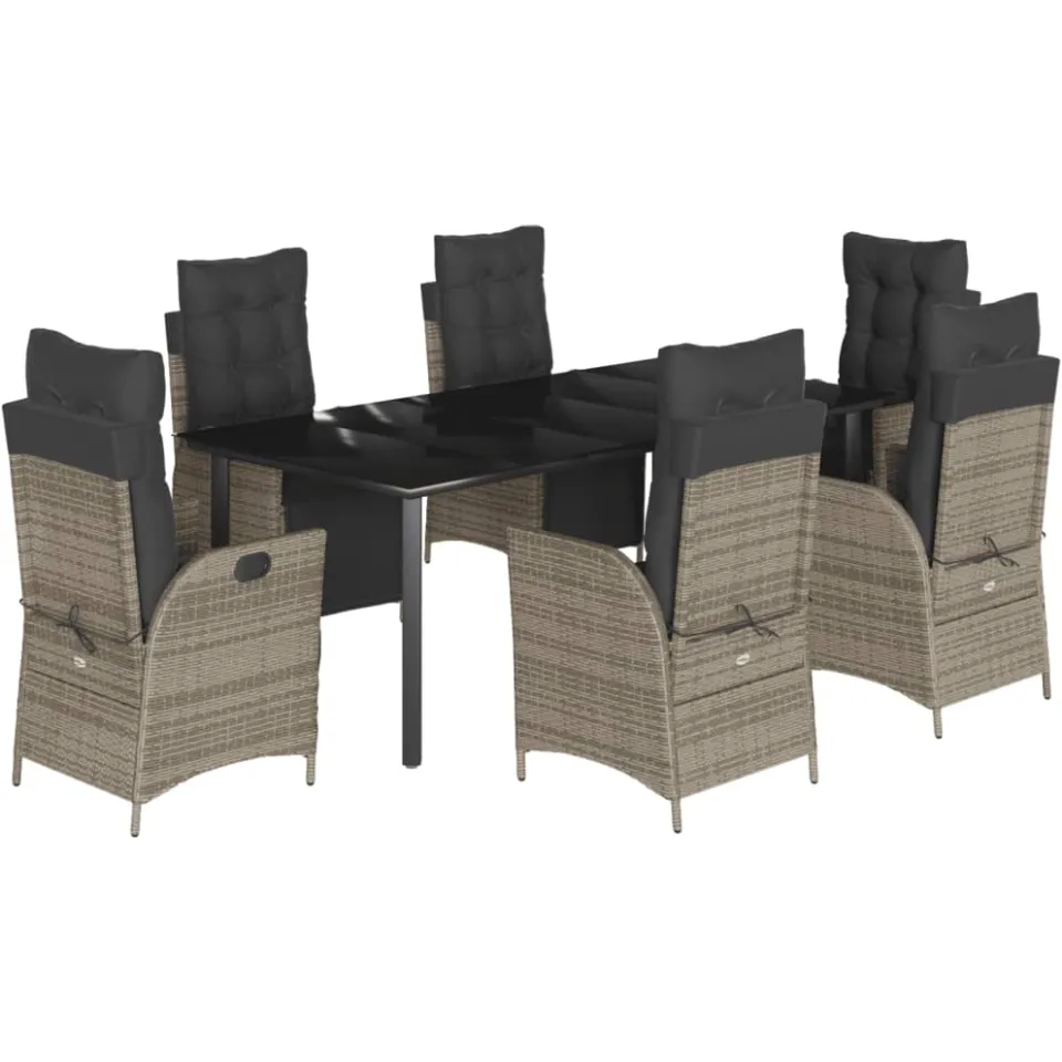 vidaXL 7-delige Tuinset met kussens poly rattan grijs, foto 3