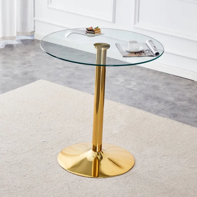 DESMIU Bartafel - Ronde Glazen Tafel Met Gouden Metalen Voet - Modern Minimalistisch Voor Bar En Lounge - 89 Cm - 92 Cm