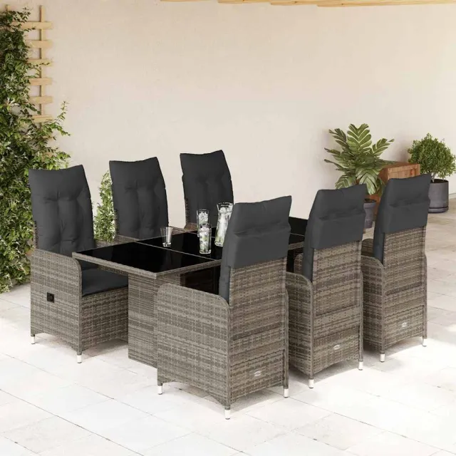 vidaXL 7-delige Bistroset met kussens poly rattan grijs, foto 2