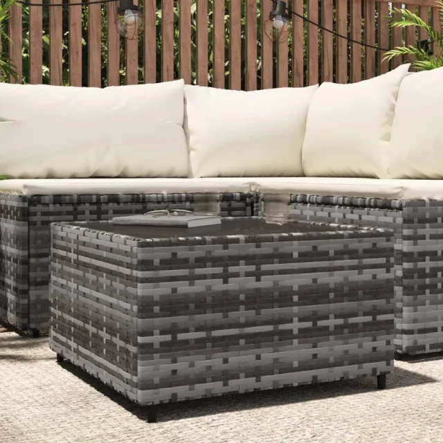vidaXL Salontafel tuin vierkant 50x50x30 cm poly rattan grijs, foto 2