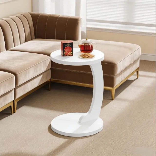 WUVRIE C-vormige bijzettafel Ø 38 x H 55 cm - Voor sofa of bed - Wit